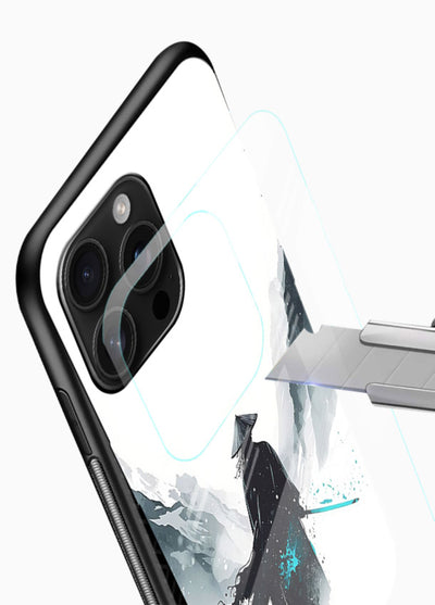 samurai snow blade white blue art glossy vibrant premium glass cover winter warrior case - Angle Blade