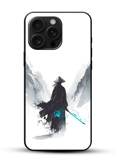 samurai snow blade white blue art glossy vibrant premium glass cover winter warrior case - Angle Front