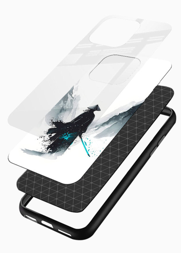 samurai snow blade white blue art glossy vibrant premium glass cover winter warrior case - Angle Layers