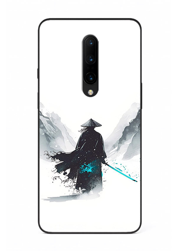 samurai snow blade white blue art OnePlus 7 Pro glass cover winter warrior case