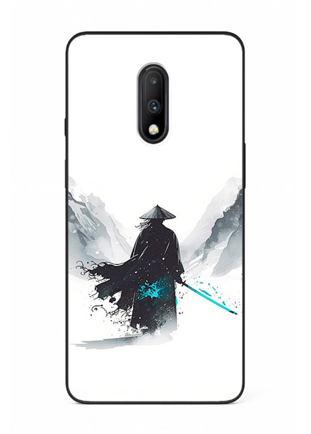 samurai snow blade white blue art OnePlus 7 glass cover winter warrior case