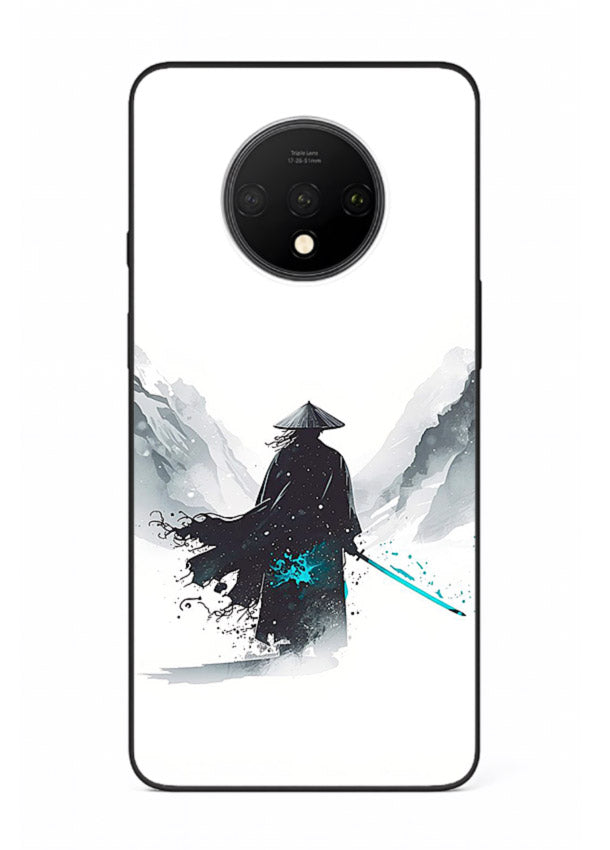samurai snow blade white blue art OnePlus 7T glass cover winter warrior case