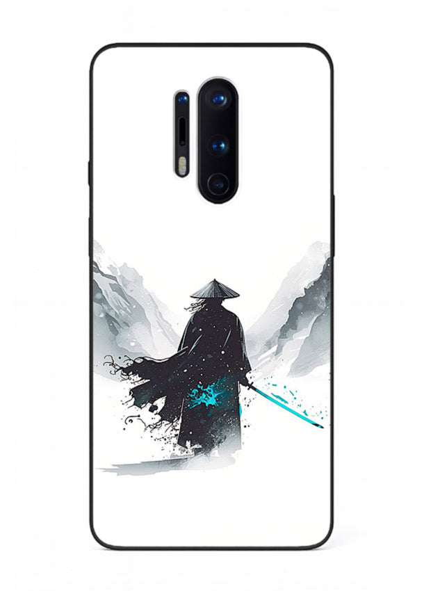 samurai snow blade white blue art OnePlus 8 Pro glass cover winter warrior case