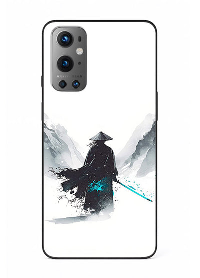 samurai snow blade white blue art OnePlus 9 glass cover winter warrior case