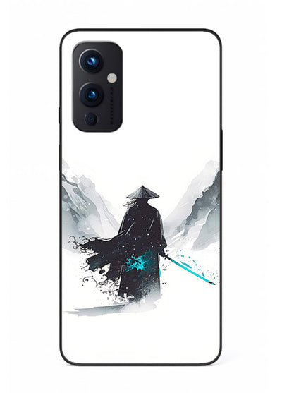 samurai snow blade white blue art OnePlus 9 Pro glass cover winter warrior case