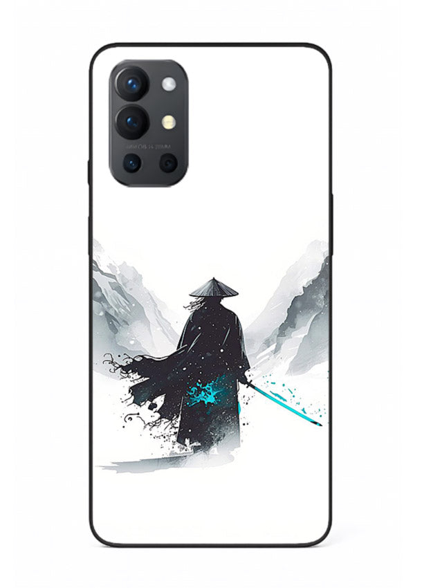 samurai snow blade white blue art OnePlus 9R glass cover winter warrior case