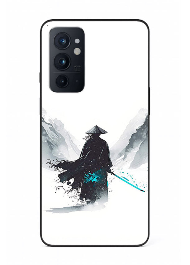 samurai snow blade white blue art OnePlus 9RT glass cover winter warrior case