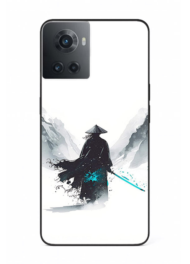 samurai snow blade white blue art OnePlus 10R glass cover winter warrior case