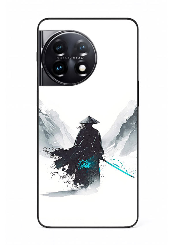 samurai snow blade white blue art OnePlus 11 glass cover winter warrior case
