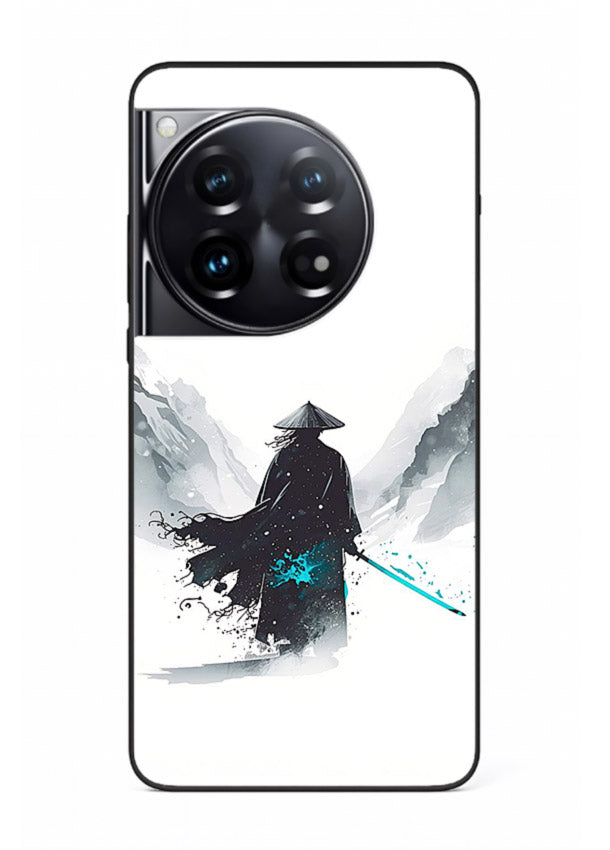 samurai snow blade white blue art OnePlus 12 glass cover winter warrior case