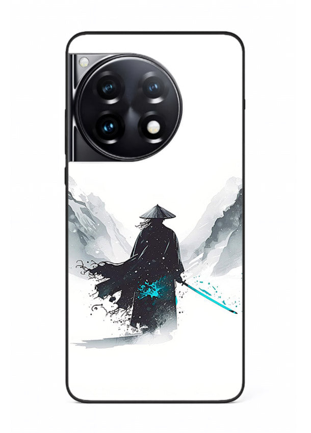 samurai snow blade white blue art OnePlus 12R glass cover winter warrior case