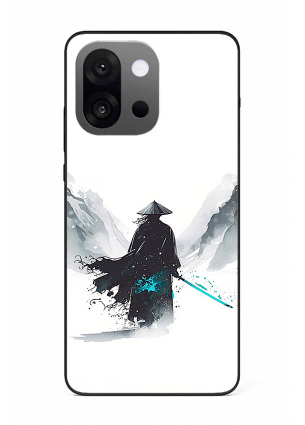 samurai snow blade white blue art OnePlus 13s glass cover winter warrior case