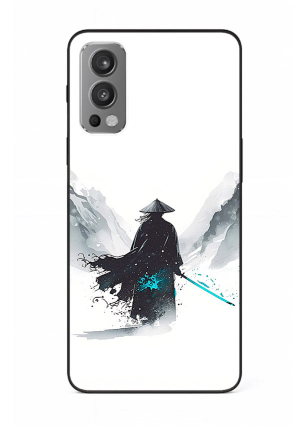 samurai snow blade white blue art OnePlus Nord 2 glass cover winter warrior case