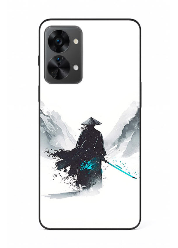 samurai snow blade white blue art OnePlus Nord 2T glass cover winter warrior case