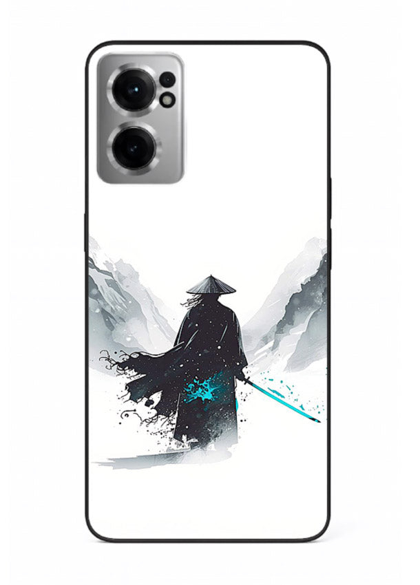 samurai snow blade white blue art OnePlus Nord CE2 5G glass cover winter warrior case
