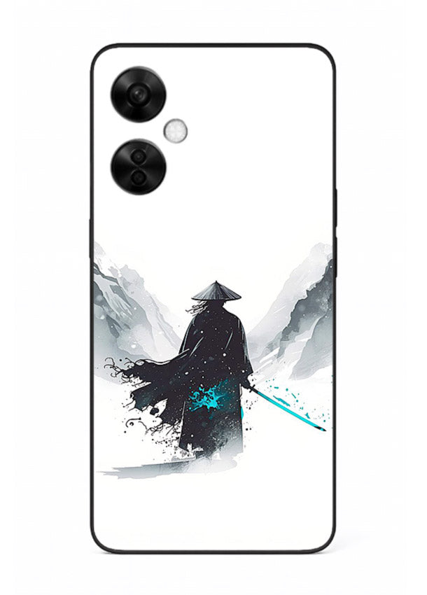 samurai snow blade white blue art OnePlus Nord CE3 Lite glass cover winter warrior case