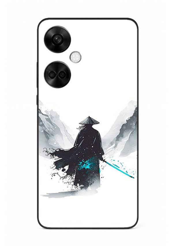 samurai snow blade white blue art OnePlus Nord CE3 glass cover winter warrior case