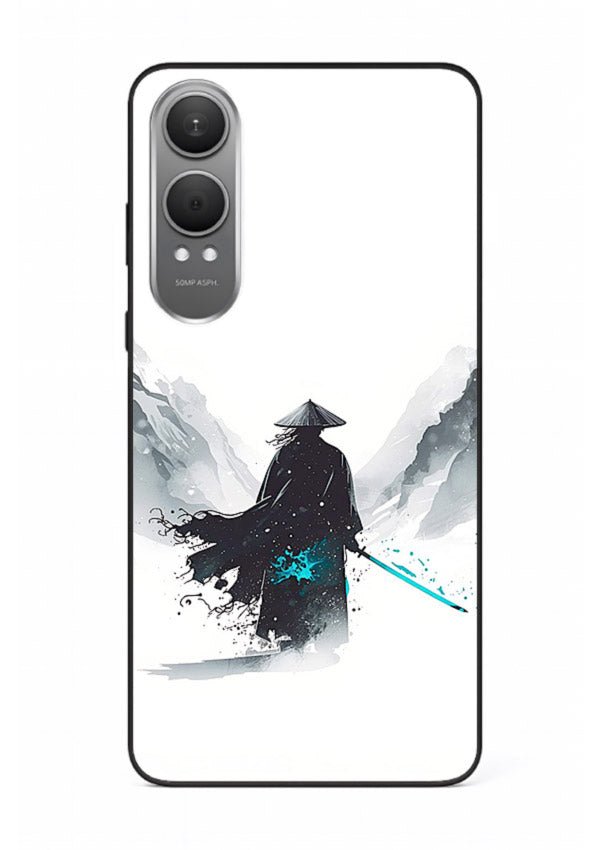 samurai snow blade white blue art OnePlus Nord CE4 Lite glass cover winter warrior case