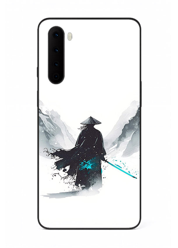 samurai snow blade white blue art OnePlus Nord glass cover winter warrior case