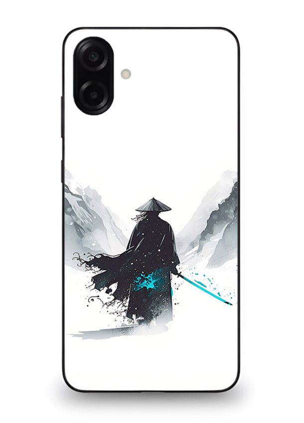 samurai snow blade white blue art Samsung A07 4G glass cover winter warrior case