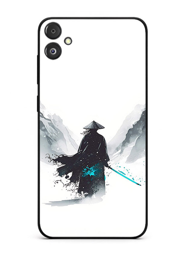 samurai snow blade white blue art Samsung F05 5G glass cover winter warrior case