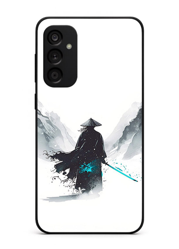 samurai snow blade white blue art Samsung A34 5G glass cover winter warrior case