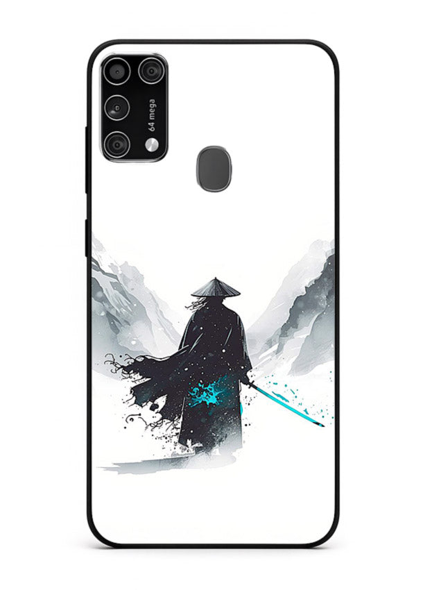 samurai snow blade white blue art Samsung M31 Prime glass cover winter warrior case