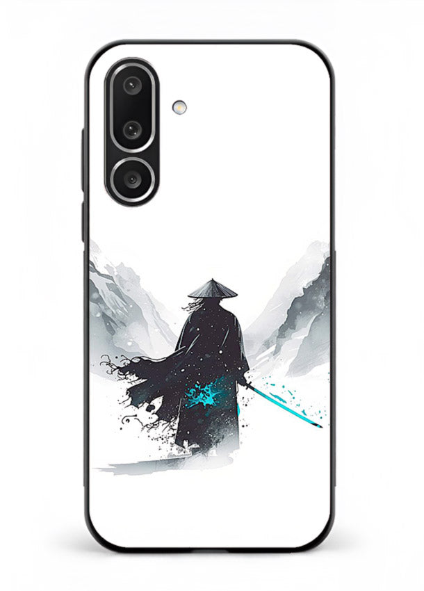 samurai snow blade white blue art Samsung F56 5G glass cover winter warrior case