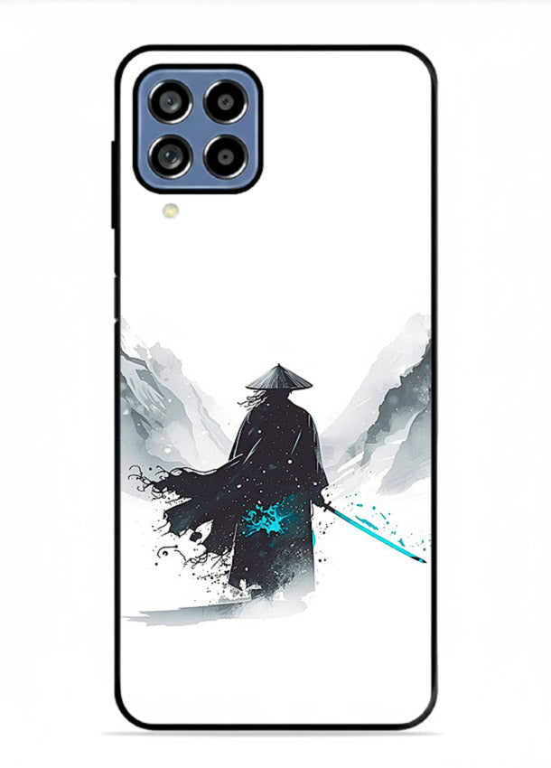 samurai snow blade white blue art Samsung F62 glass cover winter warrior case