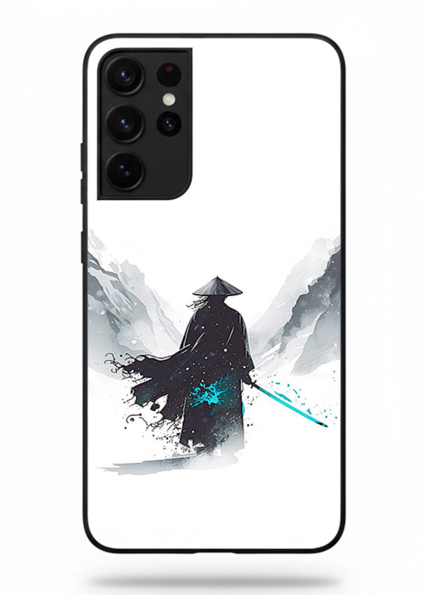 samurai snow blade white blue art Samsung S21 Ultra glass cover winter warrior case