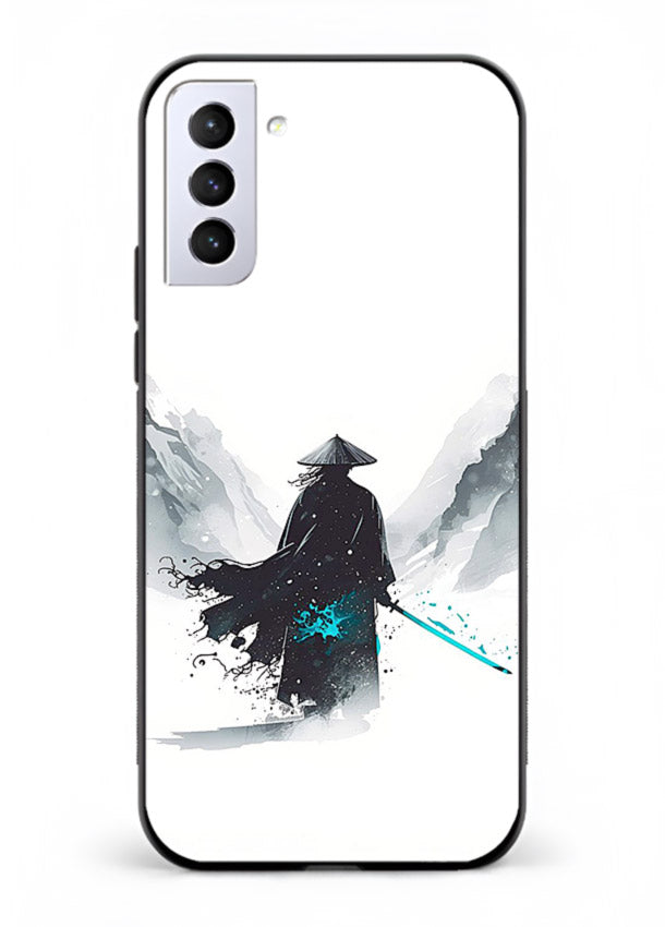 samurai snow blade white blue art Samsung S21 Plus glass cover winter warrior case