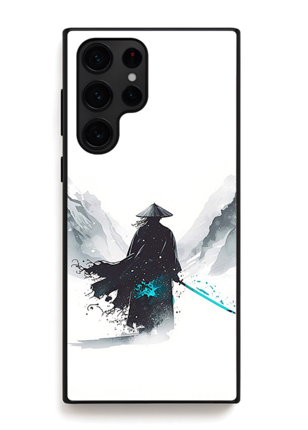 samurai snow blade white blue art Samsung S25 Ultra glass cover winter warrior case