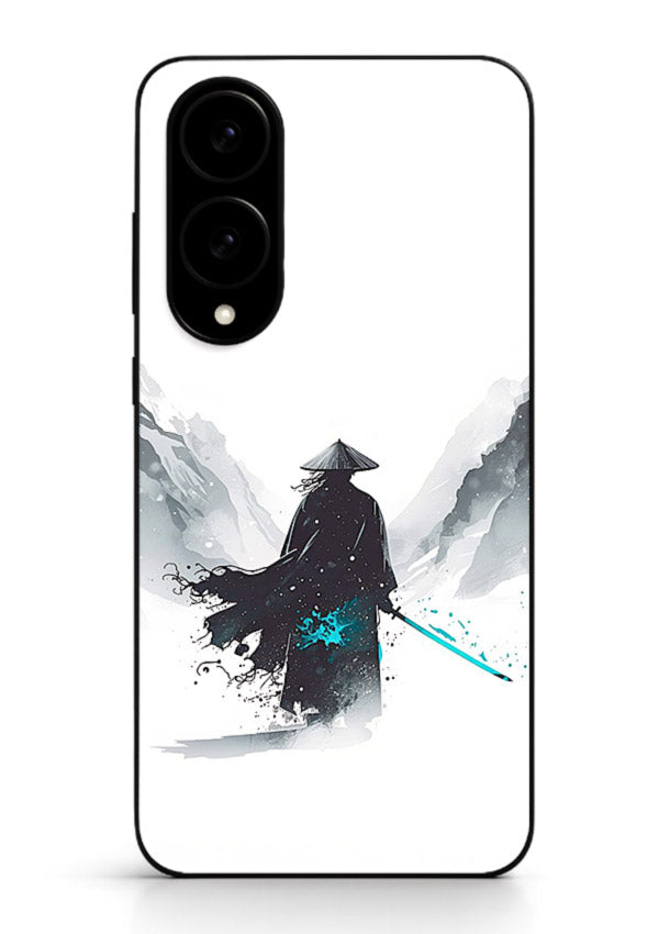 samurai snow blade white blue art Samsung S25 Edge glass cover winter warrior case