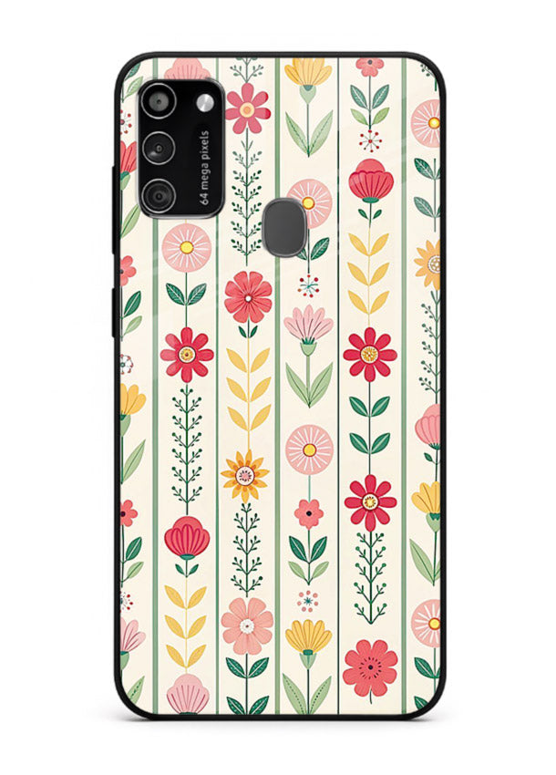 Scandinavian Simple Floral minimal Scandinavian floral pattern Samsung M21 glass back cover