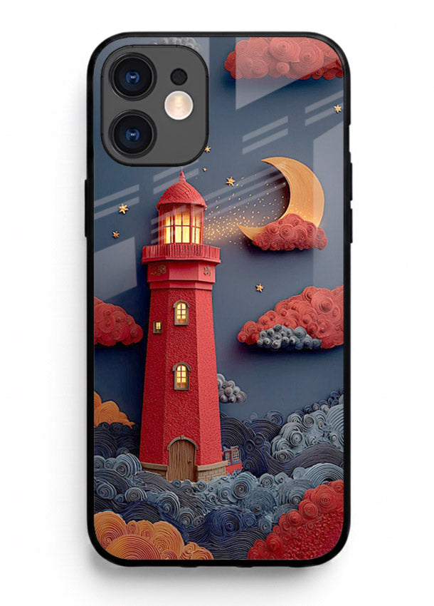 Scarlet Night Lighthouse red night lighthouse artwork iphone 12 glass back cover