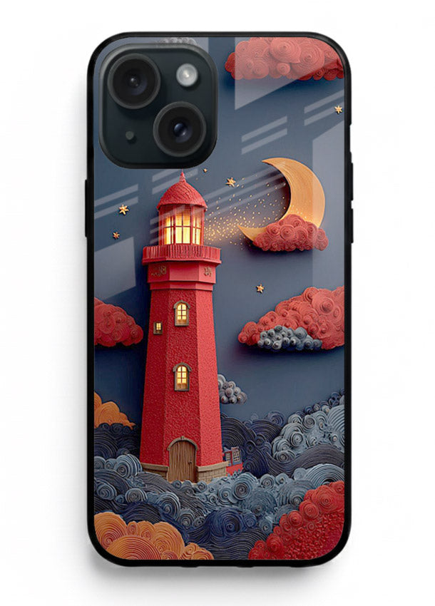 Scarlet Night Lighthouse red night lighthouse artwork iphone 15 glass back cover