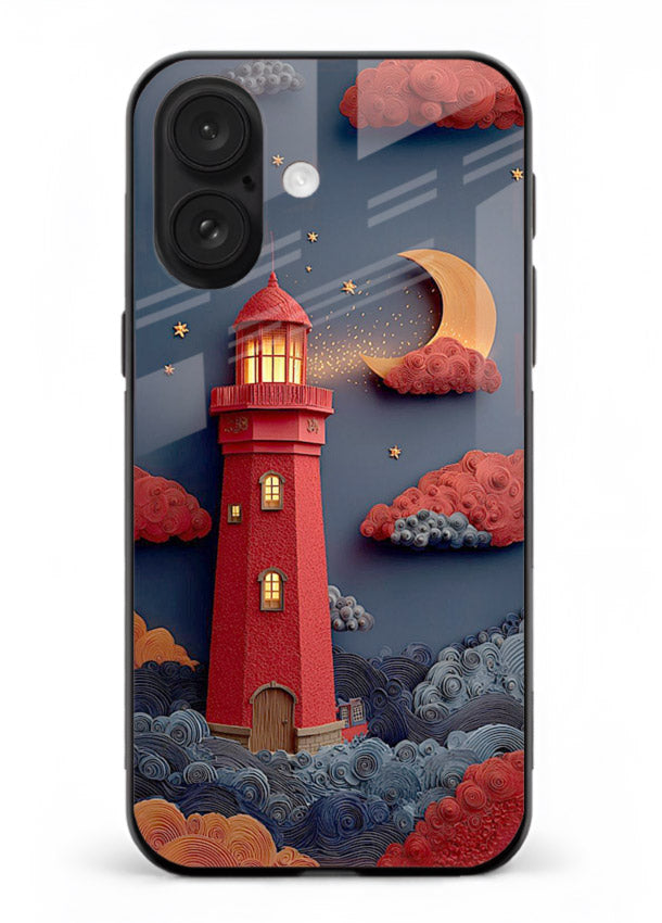 Scarlet Night Lighthouse red night lighthouse artwork iphone 17 glass back cover