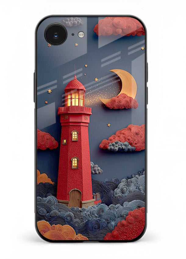 Scarlet Night Lighthouse red night lighthouse artwork iphone 16e glass back cover