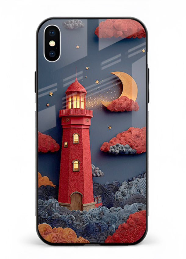 Scarlet Night Lighthouse red night lighthouse artwork iphone xs max glass back cover