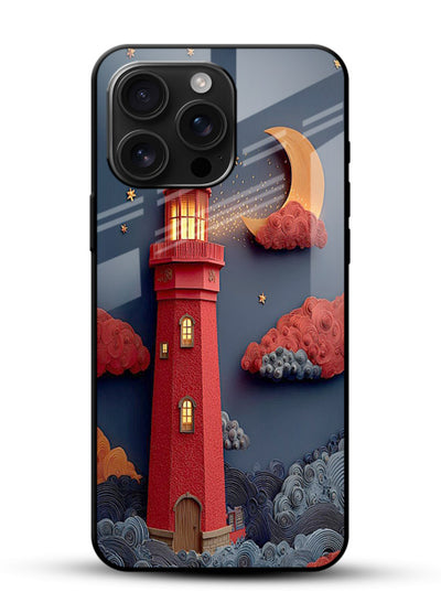 Scarlet Night Lighthouse red night lighthouse artwork glossy vibrant premium glass back cover - Angle Front