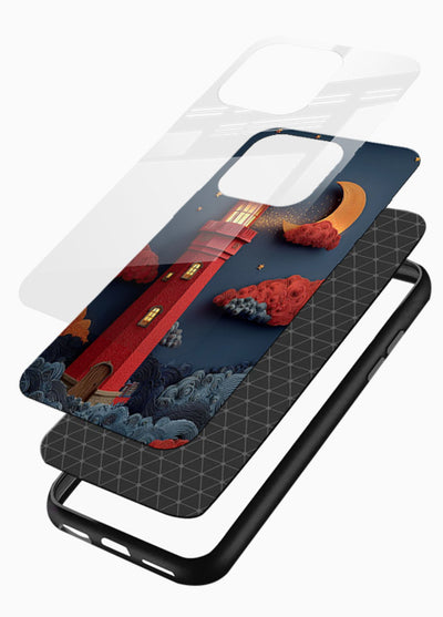 Scarlet Night Lighthouse red night lighthouse artwork glossy vibrant premium glass back cover - Angle Layers