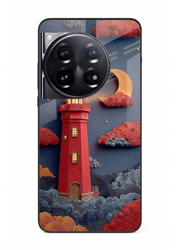 Scarlet Night Lighthouse red night lighthouse artwork OnePlus 12 glass back cover