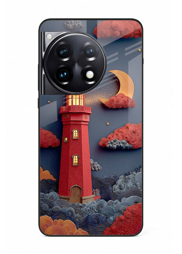 Scarlet Night Lighthouse red night lighthouse artwork OnePlus 12R glass back cover