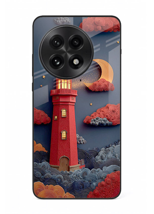 Scarlet Night Lighthouse red night lighthouse artwork OnePlus 13 glass back cover
