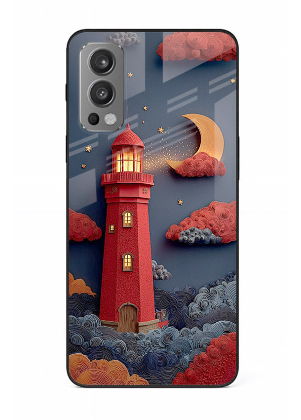 Scarlet Night Lighthouse red night lighthouse artwork OnePlus Nord 2 glass back cover