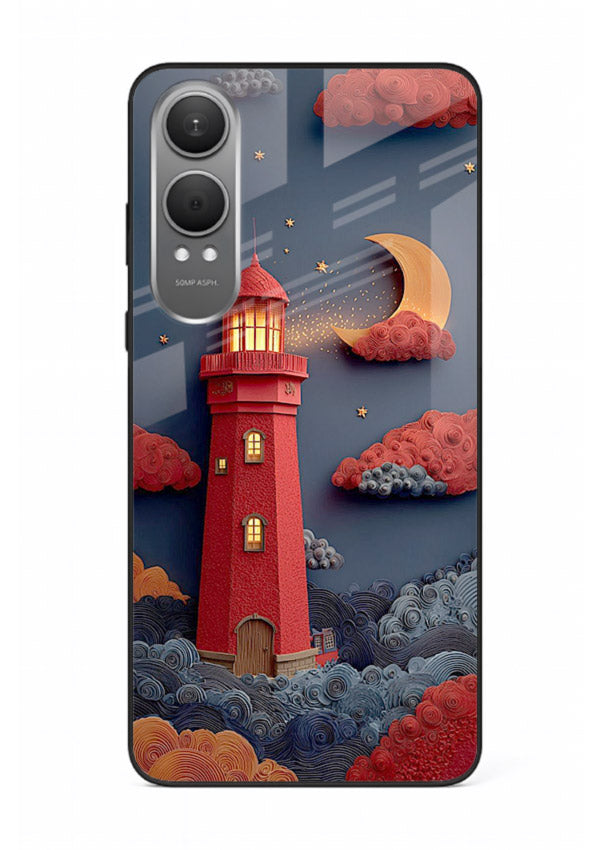 Scarlet Night Lighthouse red night lighthouse artwork OnePlus Nord CE4 Lite glass back cover