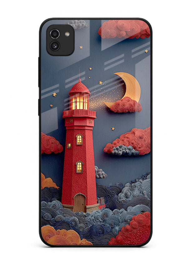 Scarlet Night Lighthouse red night lighthouse artwork Samsung A03 glass back cover