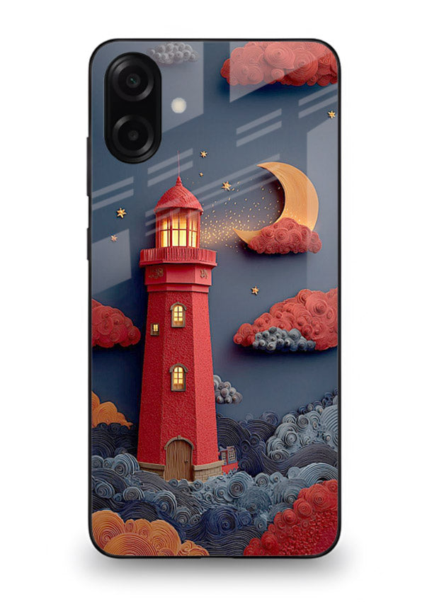 Scarlet Night Lighthouse red night lighthouse artwork Samsung A06 5G glass back cover