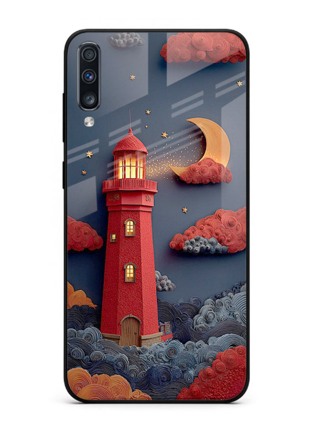 Scarlet Night Lighthouse red night lighthouse artwork Samsung A70 glass back cover