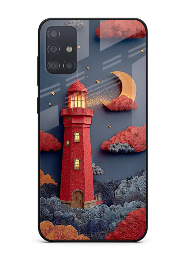 Scarlet Night Lighthouse red night lighthouse artwork Samsung A51 glass back cover